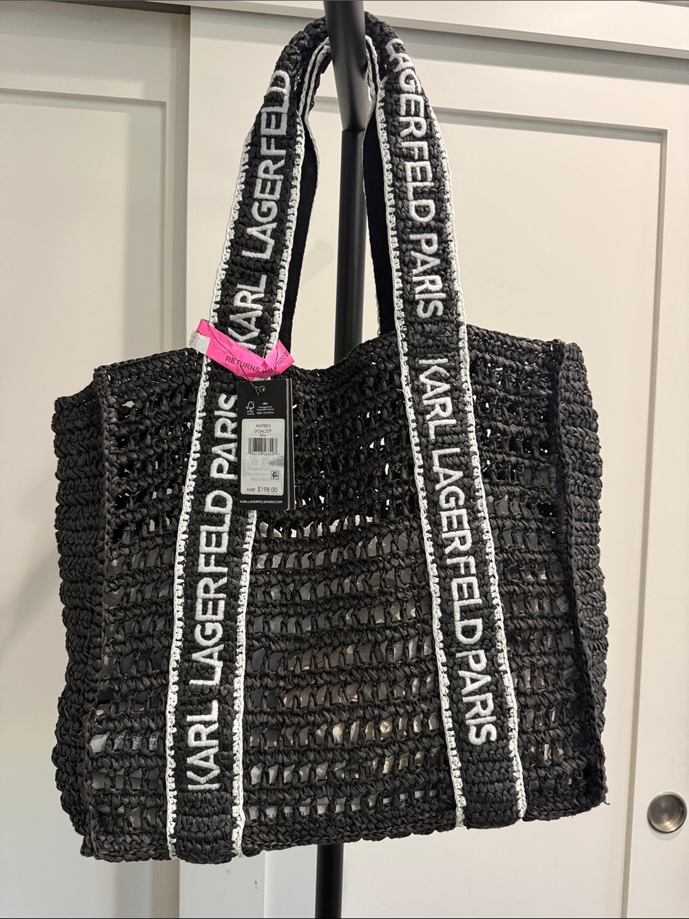Karl Lagerfeld Antibes Black Woven Logo Strap Tote